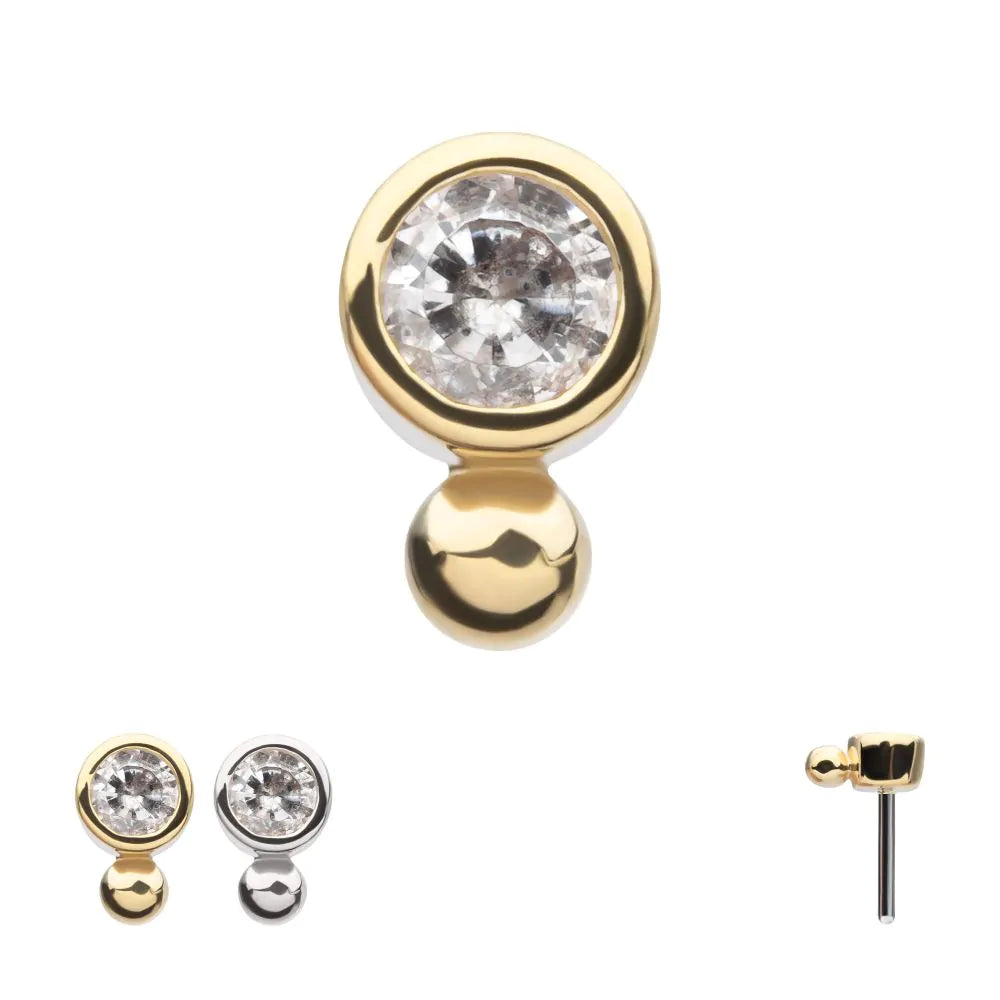 14k threadless bezel set with bead