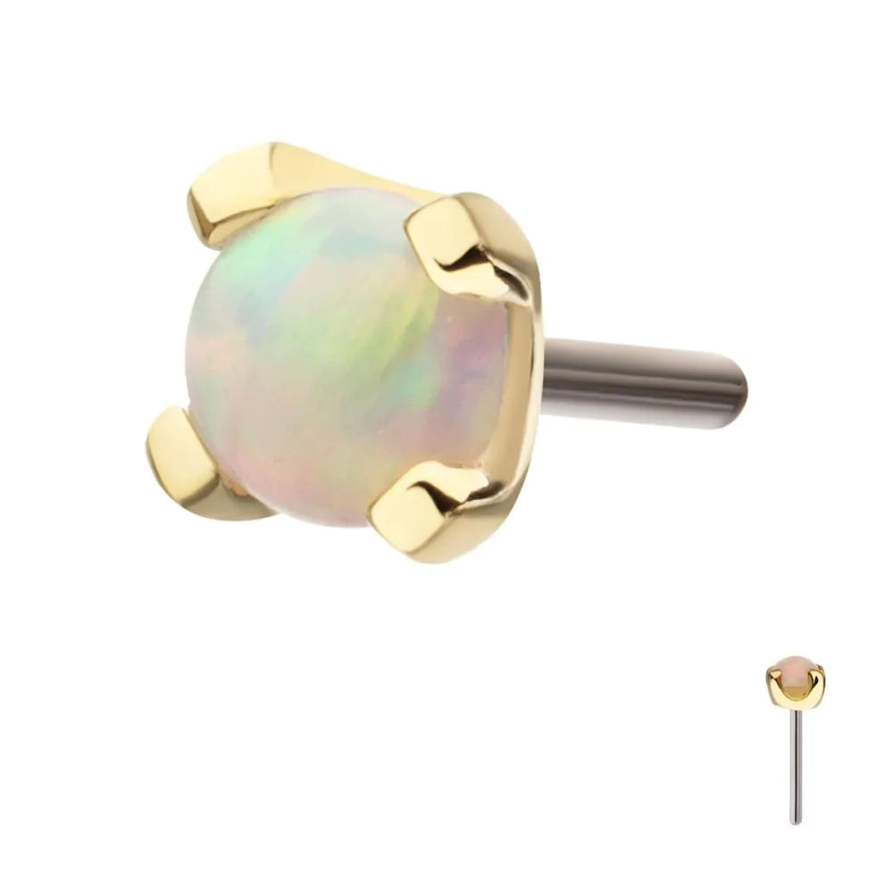 14k threadless prong opal