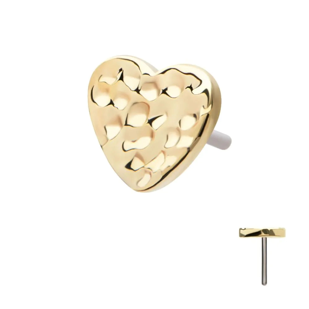 14kt threadless hammered heart