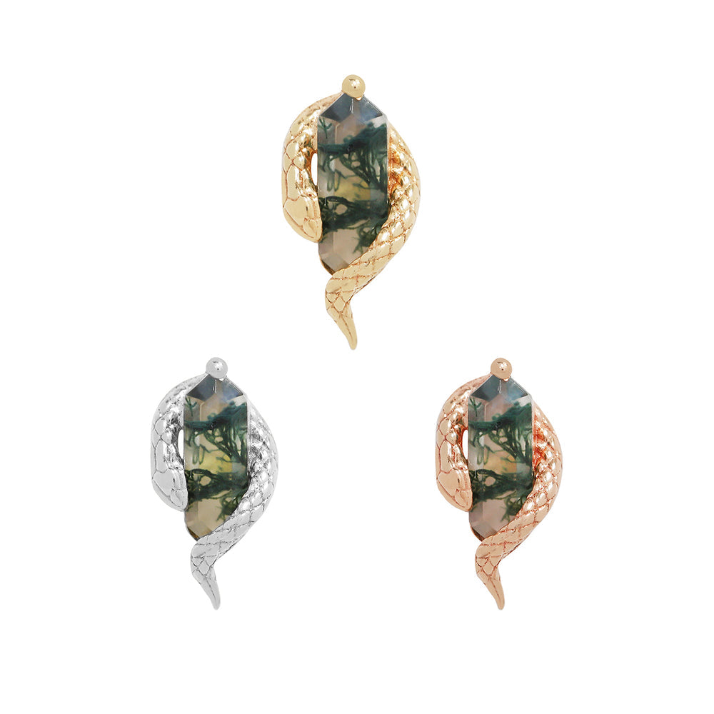 14k threadless eve was framed with moss agate