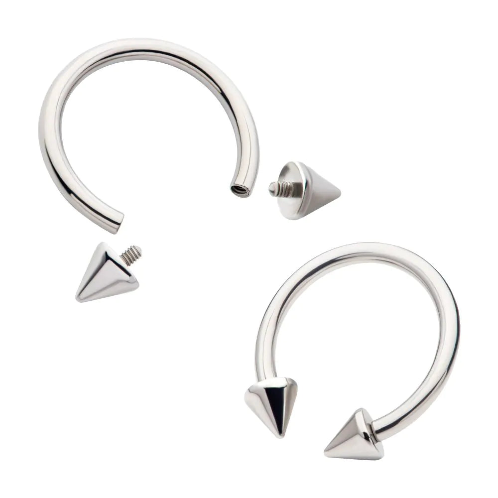 titanium internally threaded circular barbell with spiked ends
