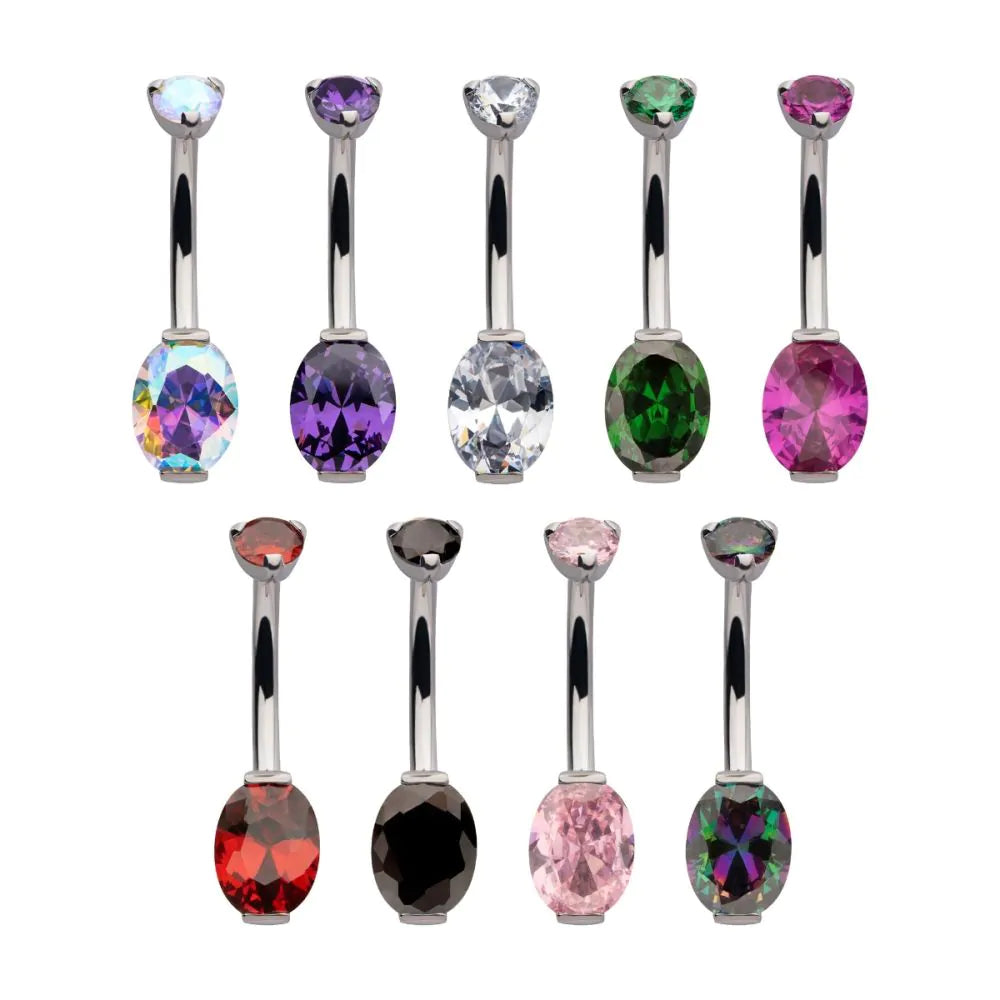 titanium oval prong set navel ring