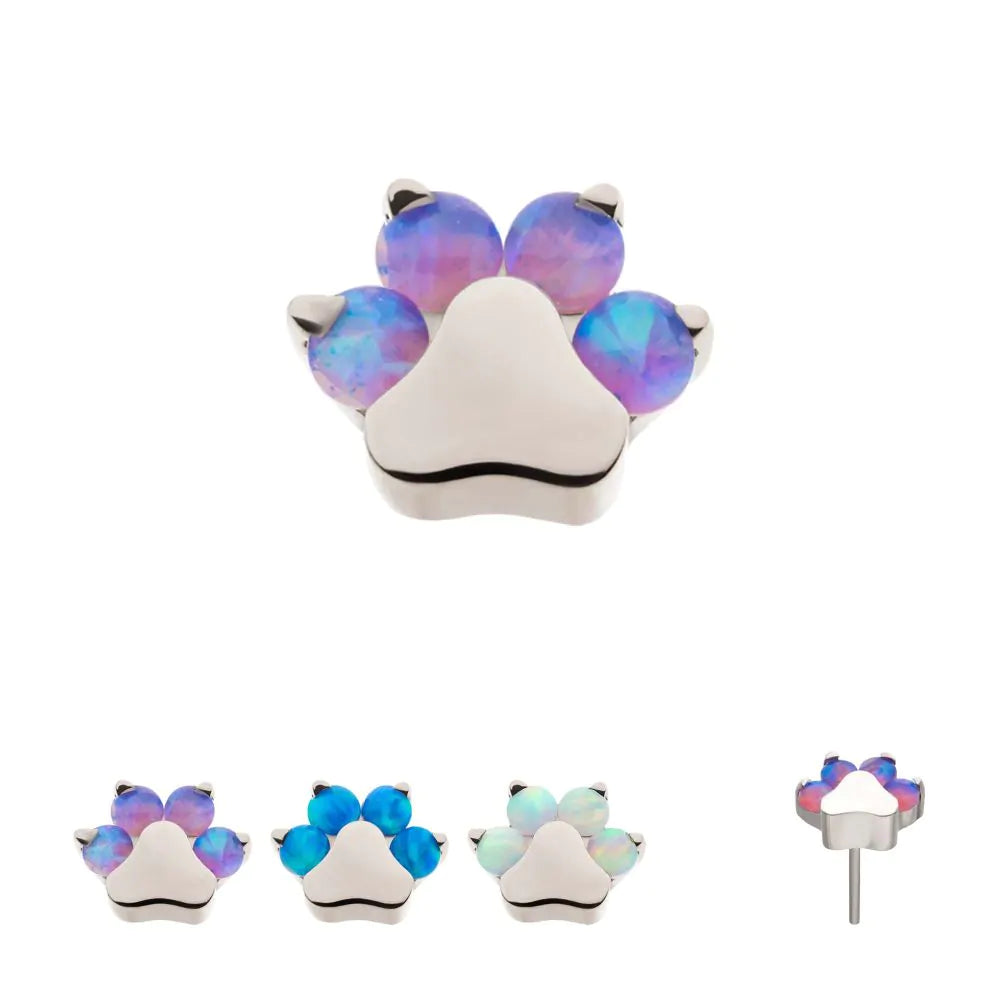 Titanium threadless opal paw print