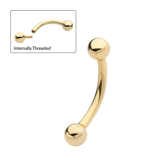 14k internally threaded curved barbell