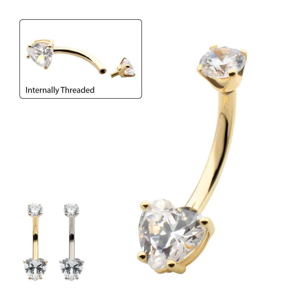 14k internally threaded heart navel curve