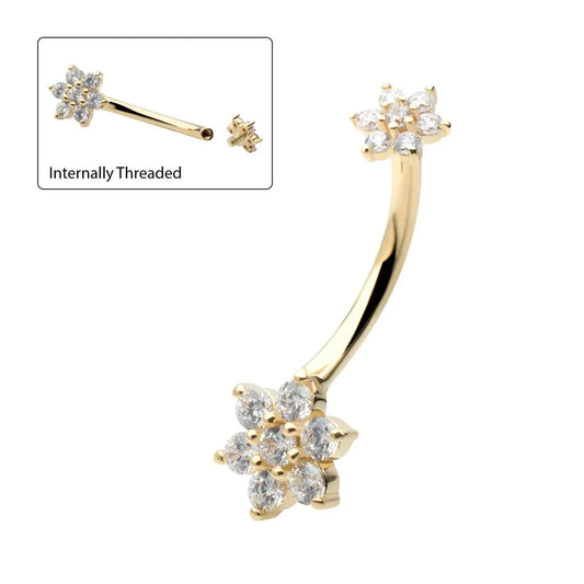 14k gold flower navel ring