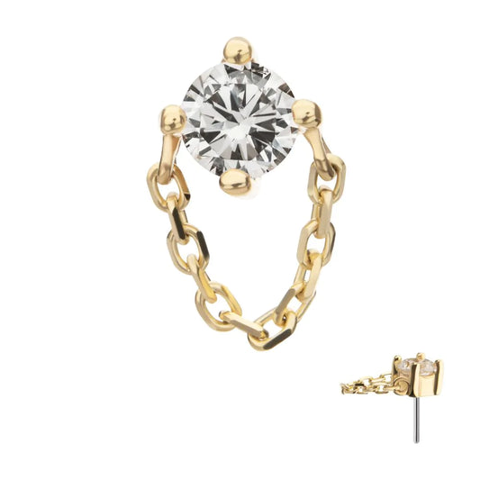 14k threadless rolo chained prong