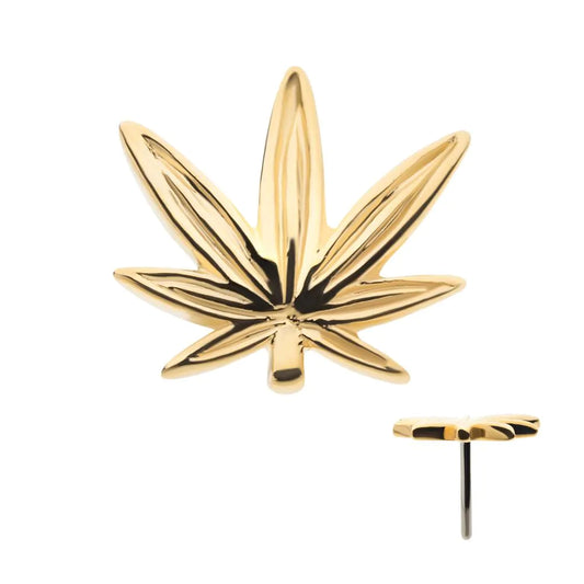 14k threadless ganja leaf