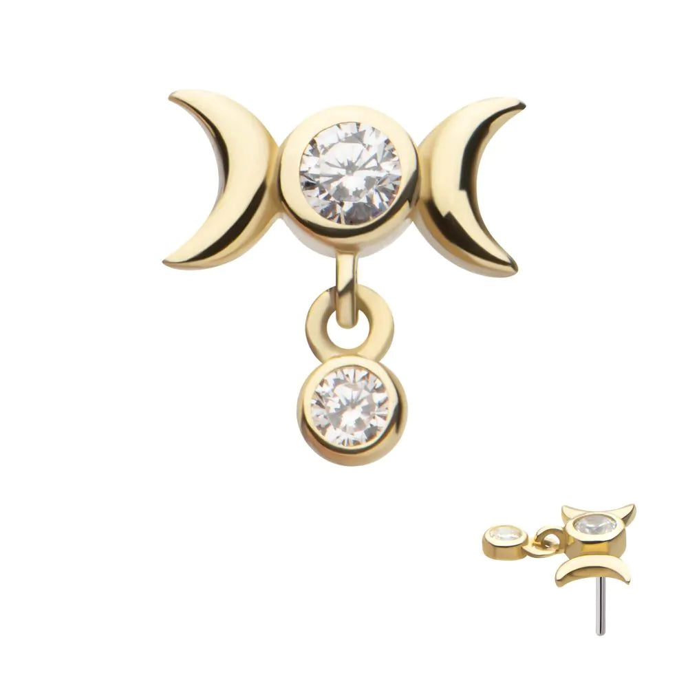 14k threadless triple moon phase