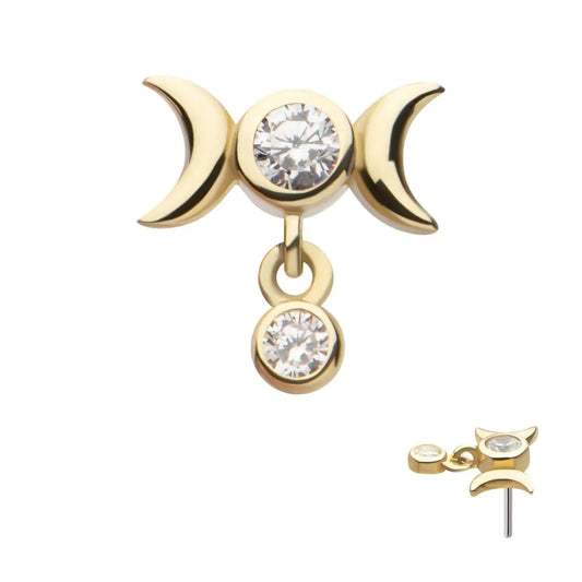 14k threadless triple moon phase