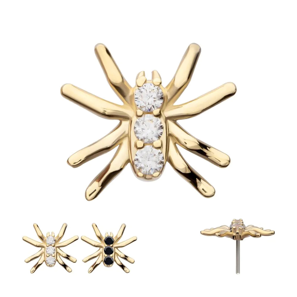 14k threadless 3 gem spider