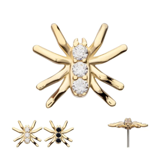 14k threadless 3 gem spider