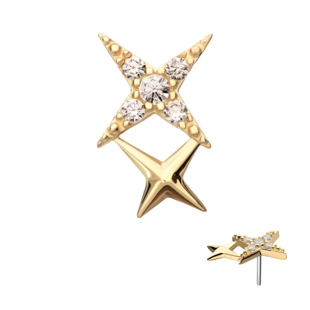 14k threadless double star