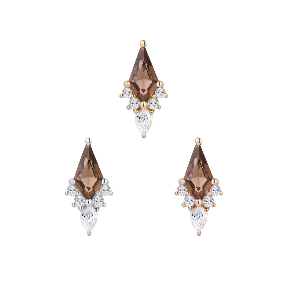 14k threadless afterglow with smoky quartz