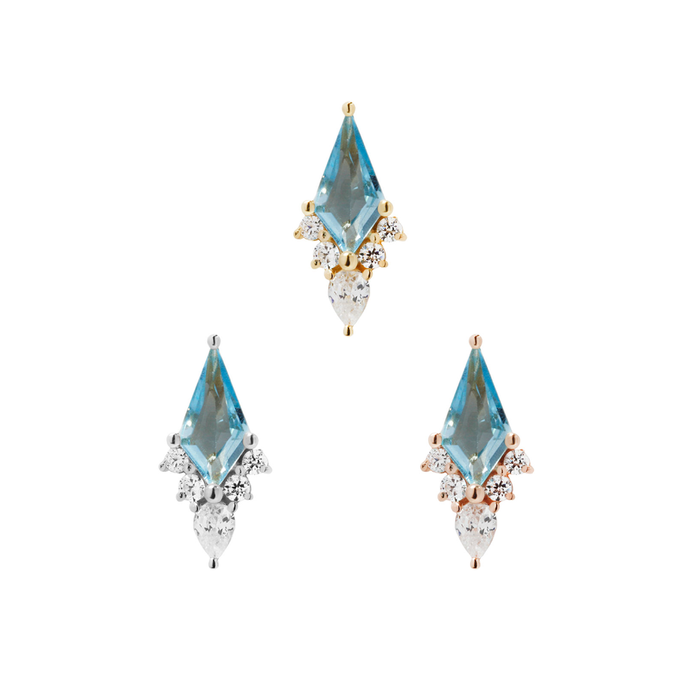 14k threadless afterglow with Swiss blue topaz