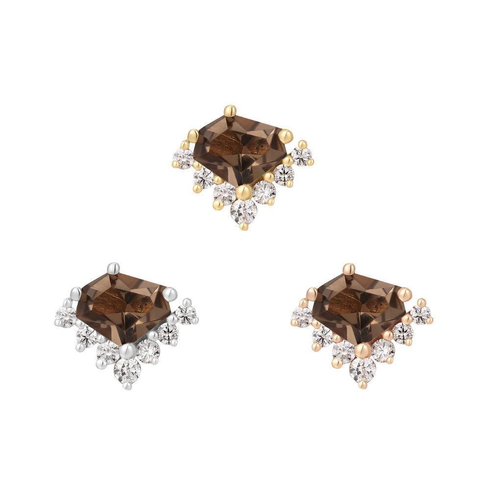 14k threadless bones and honey with smoky quartz