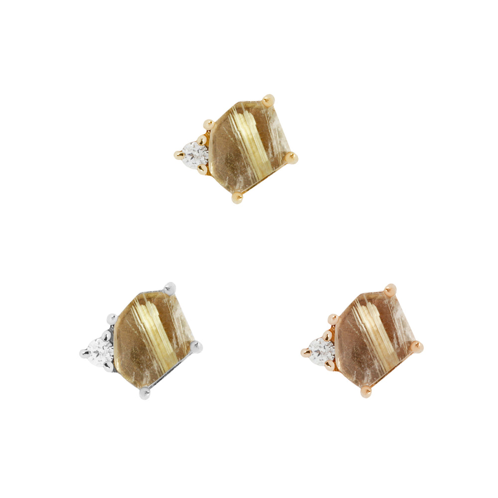 14k threadless Elicit with Rutilated Quartz