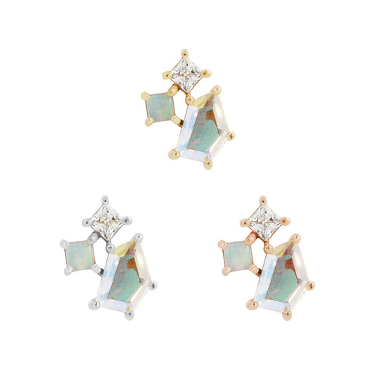 14k threadless Lyra with mercury mist topaz