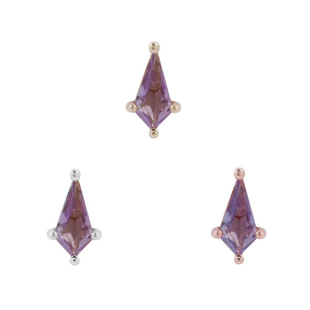 14k threadless amethyst mini soho kite cut