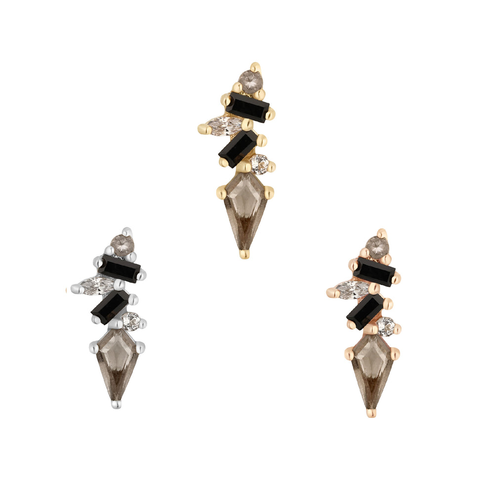 14k threadless mixt end with smoky quartz and black spinel